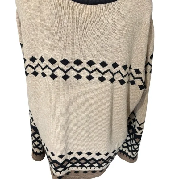 CJ Banks Women’s 1X Cotton Zip Cardigan Sweater Tan Black Moose Nordic Fair Isle - Picture 5 of 10